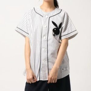 PLAYBOY joyrich baseball jersey Button Up Jersey size xs black and white bunny